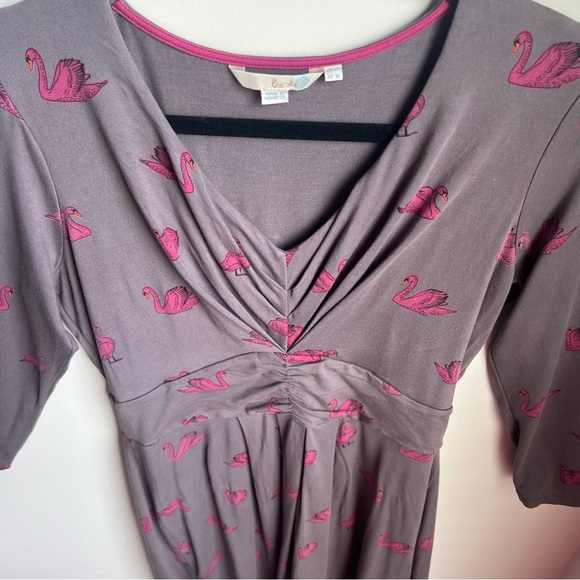 Boden Gray Ruched Sheath Dress with Pink Swans - Picture 13 of 16